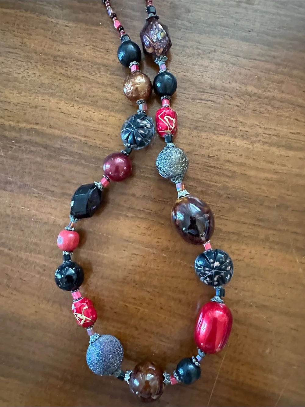 Chunk Boho  Multicolor Bead Necklace in Red & Black